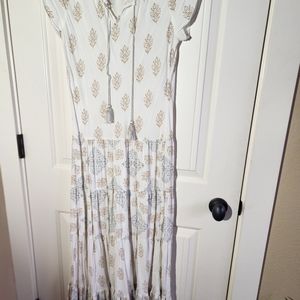 Sundance maxi dress, size medium, white, silver/gold color.